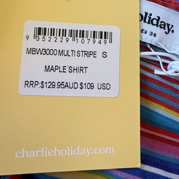 Charlie Holiday Maple Oversized Shirt Size S Multi Stripe Button Up Beach Swim - Picture 6 of 10